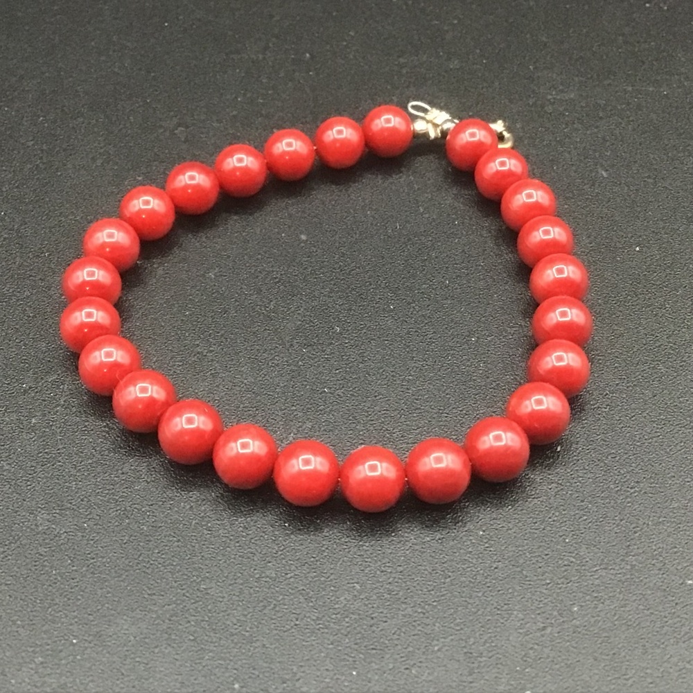 - Red Coral Bracelet with Silver Spring Ring clasp
